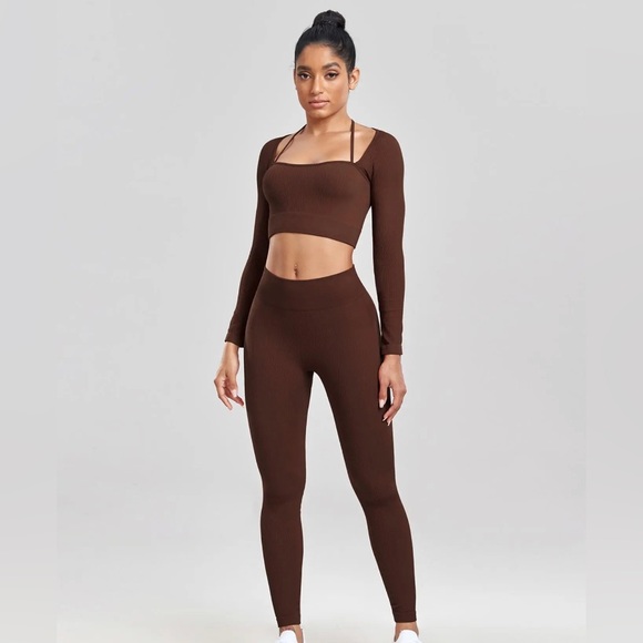 2 piece Solid Seamless Ribbed Long Sleeve and Pants set - Picture 1 of 3